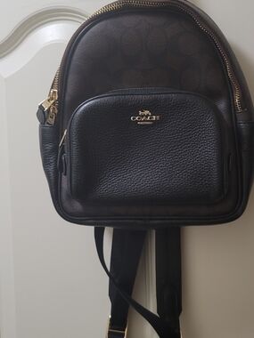 Coach Black & Dark Brown Signature Mini Backpack